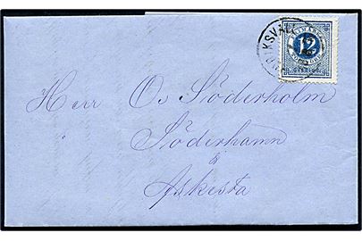 12 öre Ringtype på brev fra Hudriksvall d. 7.8.1875 til Söderhamn.