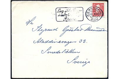 20 øre Chr. X på brev fra København d. 18.5.1945 til Smedslätten, Sverige. Uden dansk efterkrigscensur - fra den Censurløse periode.