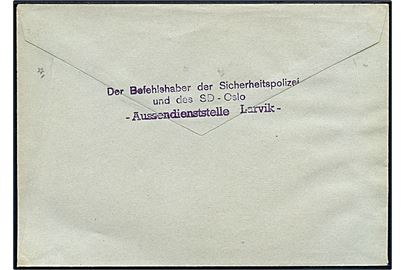 Ufrankeret tysk tjenestebrev fra Larvik d. 18.5.1942 til politimesteren i Notodden. To forskellige briefstempler fra Der Befehlshaber der Sicherheitspolizei und des SD - Oslo - Aussenstelle Larvik -.