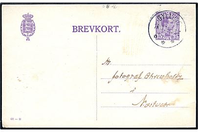 15 øre Chr. X helsagsbrevkort (fabr. 68-H) annulleret med brotype IIIb Gylling d. 16.11.1923 til Næstved.