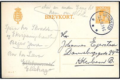 7 øre Chr. X helsagsbrevkort (fabr. 50-I) annulleret med brotype IIIb Grindsted d. 12.9.1919 til København.