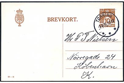 10 øre helsagsbrevkort (fabr. 99-H) annulleret med brotype IIIc Tørring d. 9.6.1931 til København.