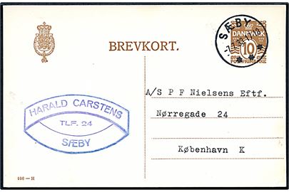 10 øre helsagsbrevkort (fabr. 106-H) annulleret med brotype IIIc Sæby d. 7.7.1933 til København.