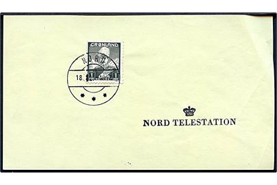1 øre Chr. X på klip annulleret med brotype stempel Nord d. 18.12.1970 og sidestemplet (krone) Nord Telestation.