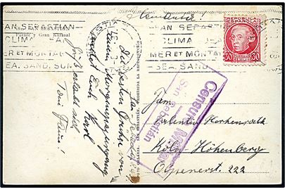 30 cts. på brevkort fra San Sebastian d. 8.4.1937 til Köln, Tyskland. Lokal spansk censur fra San Sebastian.