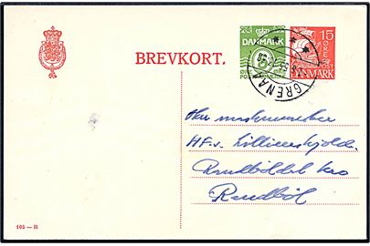 15+5 øre provisorisk helsagsbrevkort (fabr. 105-H) fra Grenaa d. 1.8.1955 til Randbøl. Sen anvendelse.