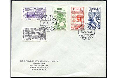 Komplet sæt Thule udg. på Kap York Stationen Thule kuvert stemplet Thule Grønland d. 10.8.1936. Uadresseret.