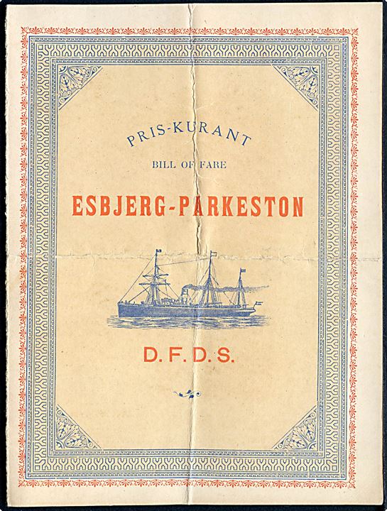 D.F.D.S. priskurant for Esbjerg-Parkeston. Kun forside.