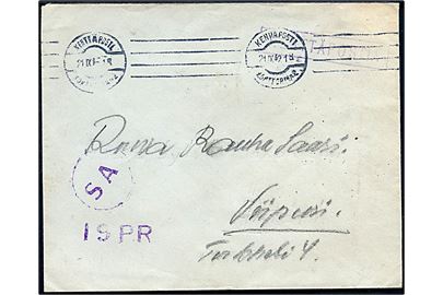 Ufrankeret feltpostbrev stemplet Kenttäposti Konttori 2 d. 21.9.1942 til Viipuri. Fra soldat ved KpK 3/8648 (= 39.Er.KPtri/6.RPr) med afdelingsstempler: SA og ISPR.