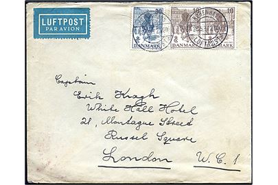 10 øre i parstykke og 30 øre Regentjubilæum på luftpostbrev annulleret København Luftpost sn3 d. 28.5.1937 til London, England. Lidt nusset.