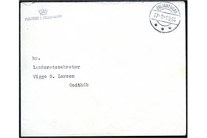 Ufrankeret indenrigsbrev med afs.-stempel (krone)/Politiet i Julianehåb stemplet Julianehaab d. 27.2.1956 til Godthåb.