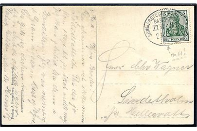 5 pfg. Germania på brevkort (Hilsen fra Sommersted) annulleret med bureaustempel Sommerstedt - Schottburg Bahnpost Zug 61 d. 24.1.1911 til Hellevad. Tog-nr. 61 ikke omtalt i Daka.