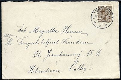 20 øre Chr. X på brev annulleret med brotype IIb Sønder Vilstrup d. 16.3.1923 til København.