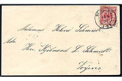 10 pfg. Adler på brev annulleret med 2-ringsstempel Norburg d. 15.6.1890 til Vojens.