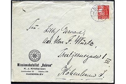 15 øre Karavel på brev annulleret med godt brotype Vd Haderslev B. d. 23.9.1932 til København.