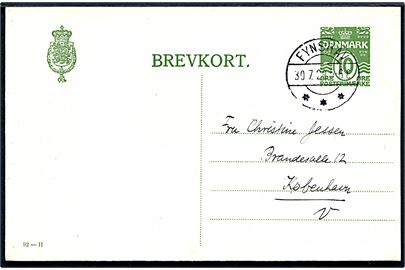 10 øre helsagsbrevkort (fabr. 92-H) annulleret med brotype IIb Fynshav d. 30.7.1929 til København.