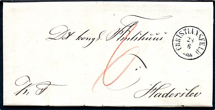 1861. Ufrankeret tjenestebrev med indhold dateret Tyrstrup Præstegaard med antiqua Christiansfeld d. 28.6.1861 til Haderslev. Påskrevet 6 sk. porto.