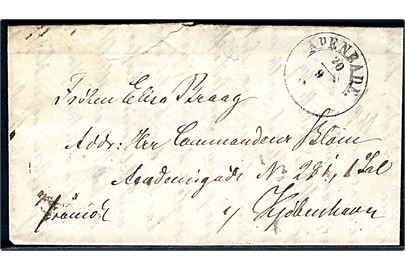 1850. Francobrev med 1½-ringsstempel Apenrade. d. 20.9.1850 til Kjøbenhavn. Fuldt indhold.