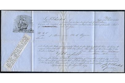 Illustreret fragtbrev fra DFDS for gods sendt med dampskibet Louise fra Kjøbenhavn d. 19.8.1873 til London, England.