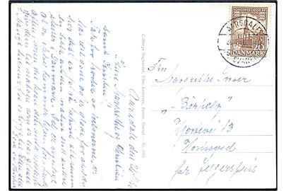 20 øre 1000 års udg. på brevkort annulleret med pr.-stempel Aarsdale pr. Svaneke d. 26.7.1956 til Jægerspris.