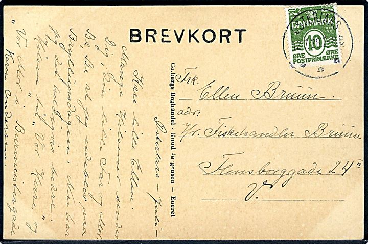 10 øre Bølgelinie på brevkort annulleret med brotype IIb Østerlars d. 12.7.1928 til København.