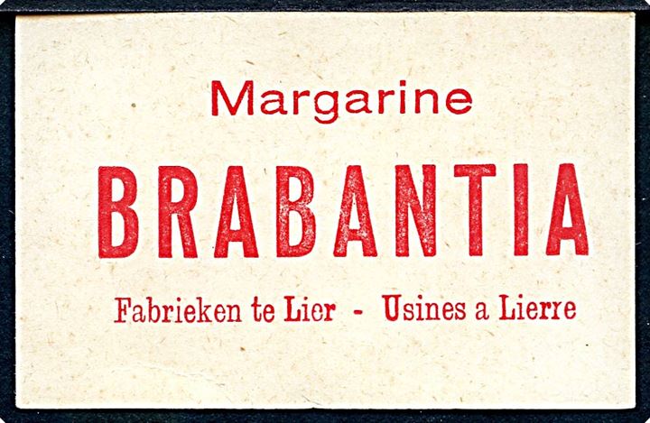 Fransk samlekort med Islandsk 10 aur og postbud på ski. Kortet påtrykt Groenland (Grønland) og med Dannebrog. Reklame for Brabantia margarine. 4½x7 cm.
