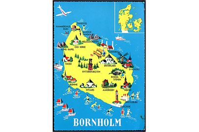Bornholm, landkort med seværdigheder. K. H. Olsen no. 500.
