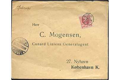 10 øre Chr. IX på brev annulleret med stjernestempel ØSTRUP og sidestemplet bureau Hobro - Løgstør T.1128 d. 148.2.1907 til København.