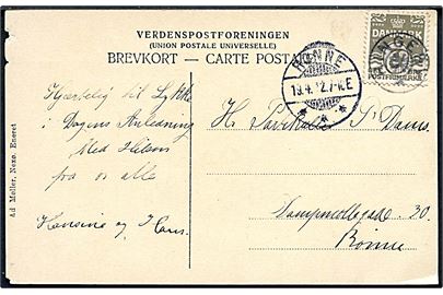 3 øre Bølgelinie på lokalt brevkort annulleret med stjernestempel RINGEBY og sidestemplet Rønne d. 19.4.1912 til Rønne.