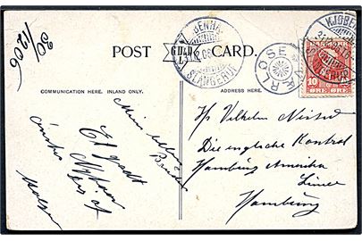 10 øre Chr. IX på brevkort annulleret med stjernestempel VÆRLØSE og sidestemplet bureau Kjøbenhavn - Slangerup T.6 d. 31.12.1906 til Hamburg, Tyskland.