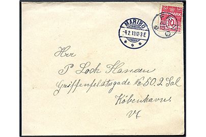 10 øre Bølgelinie på brev annulleret med stjernestempel FÆMØ og sidestemplet Maribo d. 4.2.1913 til København.