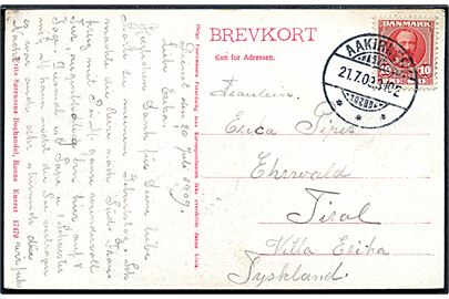 10 øre Fr. VIII på brevkort annulleret med brotype Ia Aakirkeby d. 21.7.1909 til Ehrwald, Tirol, Tyskland.