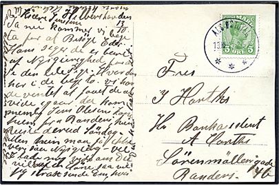 5 øre Chr. X på brevkort annulleret med brotype IIIb Als Østjyll. d. 13.10.1915 til Randers.