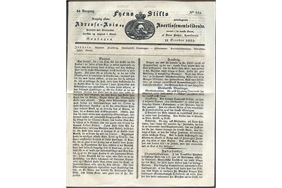 Fyens Stifts Adresse-Avis og Avertisementstidende 64. Aargang no. 164, søndag d. 11.10.1835. Velbevaret lille avis på 4 sider. Bl.a. med omtale af Halleys komet som var meget tydelig på himlen.