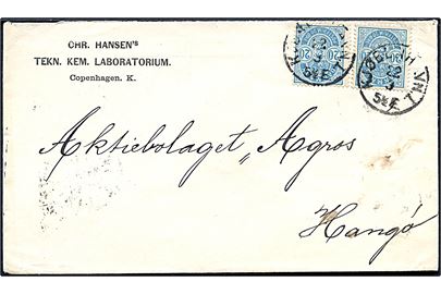 20 øre Våben (2) på brev fra Kjøbenhavn d. 22.3.1895 til Hangö, Finland.