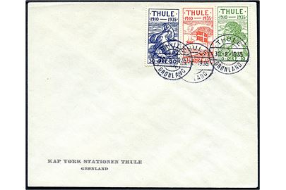 10 øre, 15 øre og 30 øre Thule udg. på uadresseret fortrykt kuvert fra Kap York Stationen Thule stemplet Thule Grønland d. 30.8.1935.