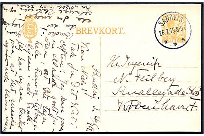 7 øre Chr. X helsagsbrevkort (fabr. 47-C) annulleret med brotype IIIb Sandvig d. 26.7.1919 til København.