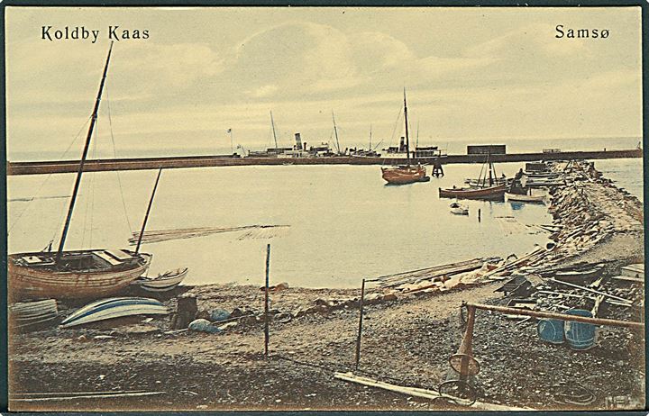Koldby Kaas, havneparti med dampskibe. C. M. Thune no. 13159. 