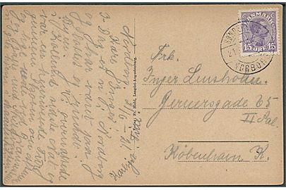 15 øre Chr. X på brevkort fra Nordborg annulleret med bureaustempel Sønderborg - Nørborg sn1 T-07 d. 21.6. 1921 til København. Ændret til Sønderborg-Nordborg i 1924. Godt stempel.