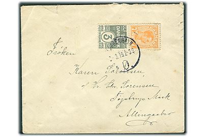 7 øre Chr. X og 3 øre Bølgelinie i lodret automat-sammentryk på brev fra Kjøbenhavn d. 9.9.1919 til Allingaabro. 