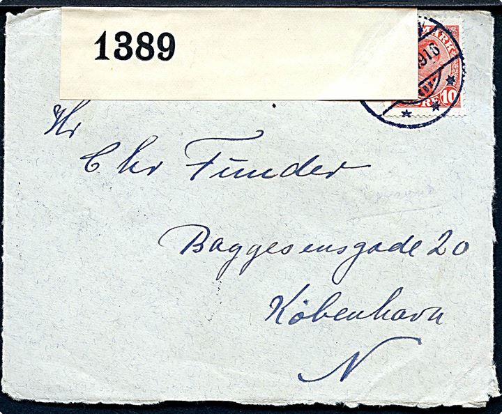 10 øre Chr. X på brev annulleret m. brotype Ig Thorshavn  d. 26.4.1916 til København. Åbnet af britisk censur no. 1389. Kuvert åbnet 3 sider. 