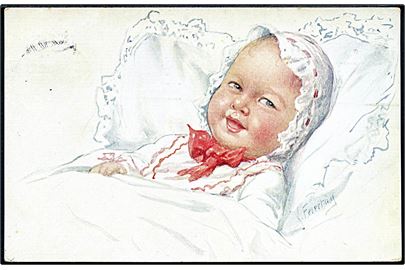 Karl Feiertag: Baby ligger i sengen. B. K. W. I. 977 - 6. 