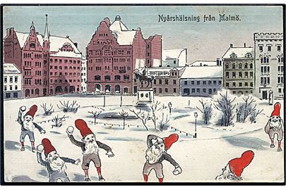 Malmö, Nisser i bybilledet på nytårskort. U/no.