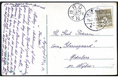 3 øre Bølgelinie på lokalt brevkort annulleret Klemensker d. 25.2.1914 til Østerlars pr. Nybro. Ank.stemplet med stjernestempel NYBRO (Type II).