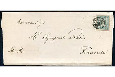 4 øre Tjenestemærke på lokalt tjenestebrev fra Asnæs d. 15.10.1883 annulleret med stjernestempel FAAREVEILE til Faareveile.
