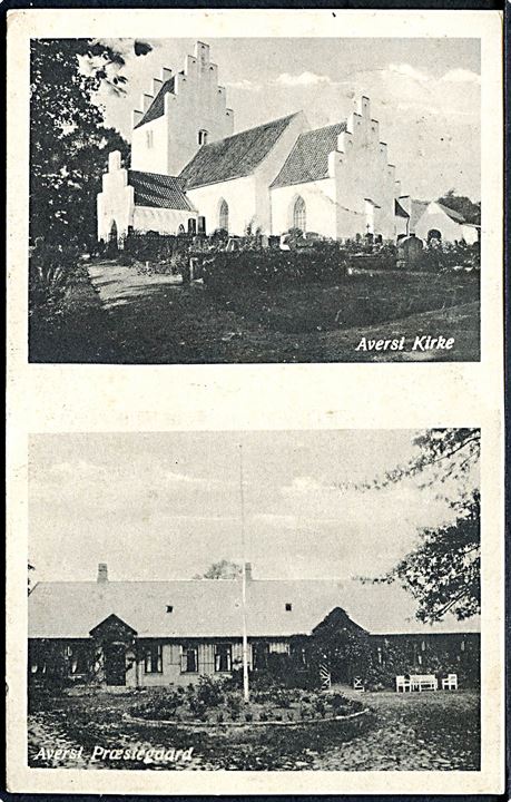 10 øre Bølgelinie på brevkort (Averst kirke og præstegård) annulleret med brotype IIIc Ørslev d. 4.9.1936 til Lille Skensved.
