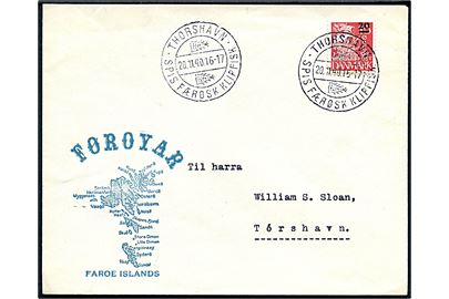 20/15 øre Provisorium på illustreret FØROYAR kuvert sendt lokalt med klipfiskstempel Thorshavn d. 20.11.1940.