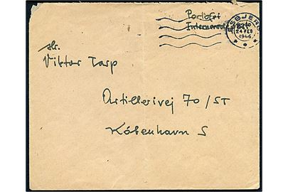Ufrankeret brev påskrevet Portofri Interneretpost fra Esbjerg d. 24.2.1946 til København. På bagside afs.: Kurt Brunnthaler, Luftværnskontoret, Skolegade 54, Esbjerg.