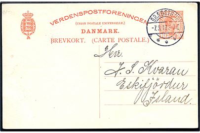 10 øre Chr. X helsagsbrevkort fra Brædstrup d. 7.3.1917 til Eskifjördur på Island. 