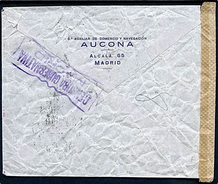 40 cts. (2) og 1 pta. (3) Franco på luftpostbrev fra Madrid d. 23.5.1943 til Stockholm, Sverige. Lokal spansk censur fra Madrid og tysk censur i München.